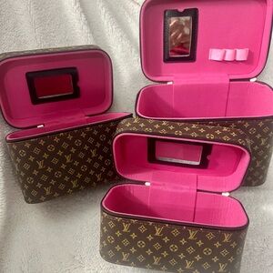Super cute Brown and Pink 3 piece makeup cases